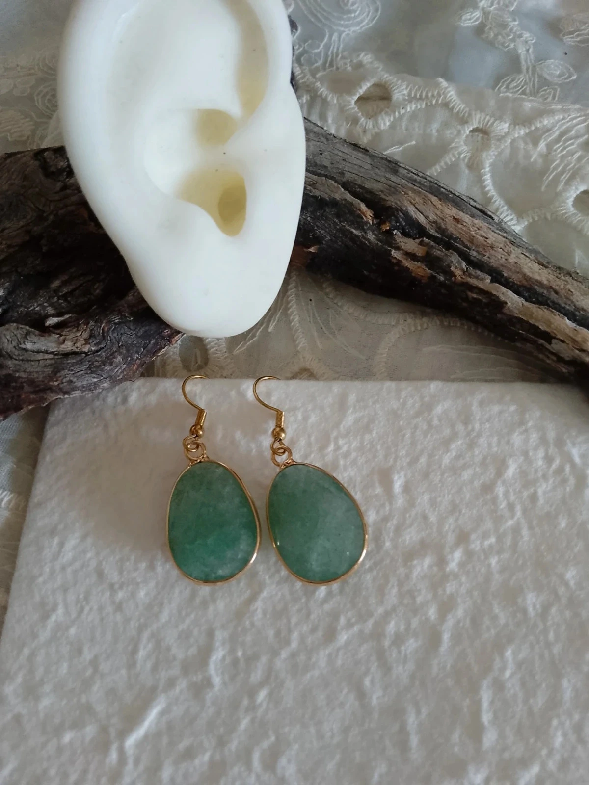Boucles d'oreilles bohèmes pierres naturelles d'aventurine verte – photo 2